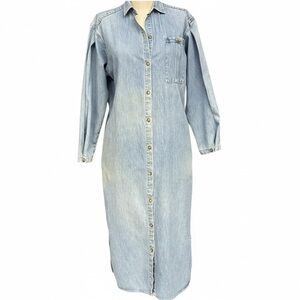 Ruff Hewn Light Wash Denim Button Front Shirt Dress Small 90s Long Sleeve Dress